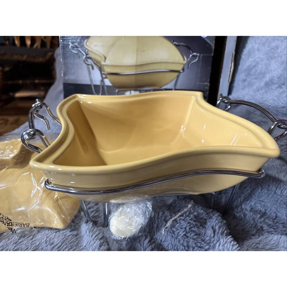 Godinger Sienna 1 Qt Buttercup Yellow Flower Shape Chafing Dish w/ Lid New Open